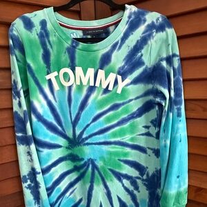 Tommy Hilfiger Next to New  Women Terry Dress Tie Dye Blue Green Long Sleeve